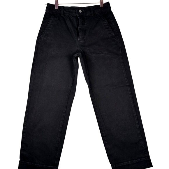 Everlane The Barrel Pant Black 4R High Rise Wide Leg Ankle Crop Organic Cotton - Picture 2 of 10